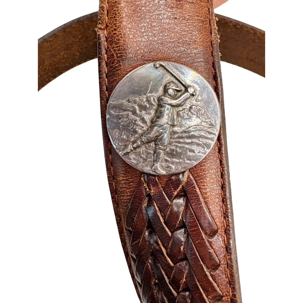 Vintage Onyx by Brighton Leather Belt Mens 42 Brown Golf Concho Braided‎ Western